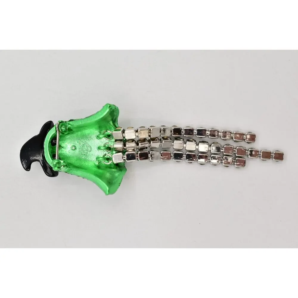 Betsey Johnson Green Ghost Witch Pin Brooch Halloween Green Crystal Glitter NWT